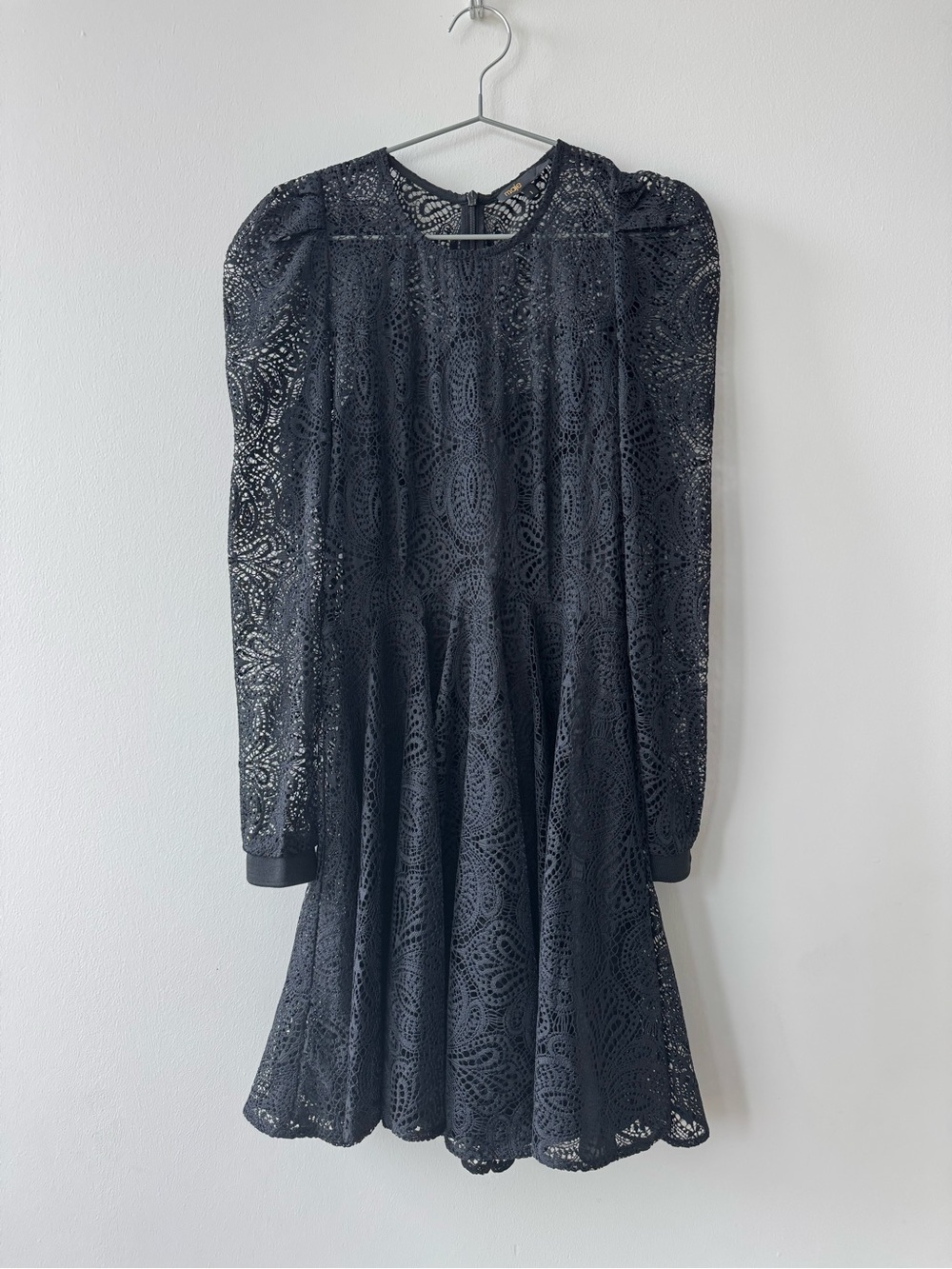 Maje Black Crochet Lace Long-Sleeve Fit and Flare Dress with Slip - Size 1 XS/S
